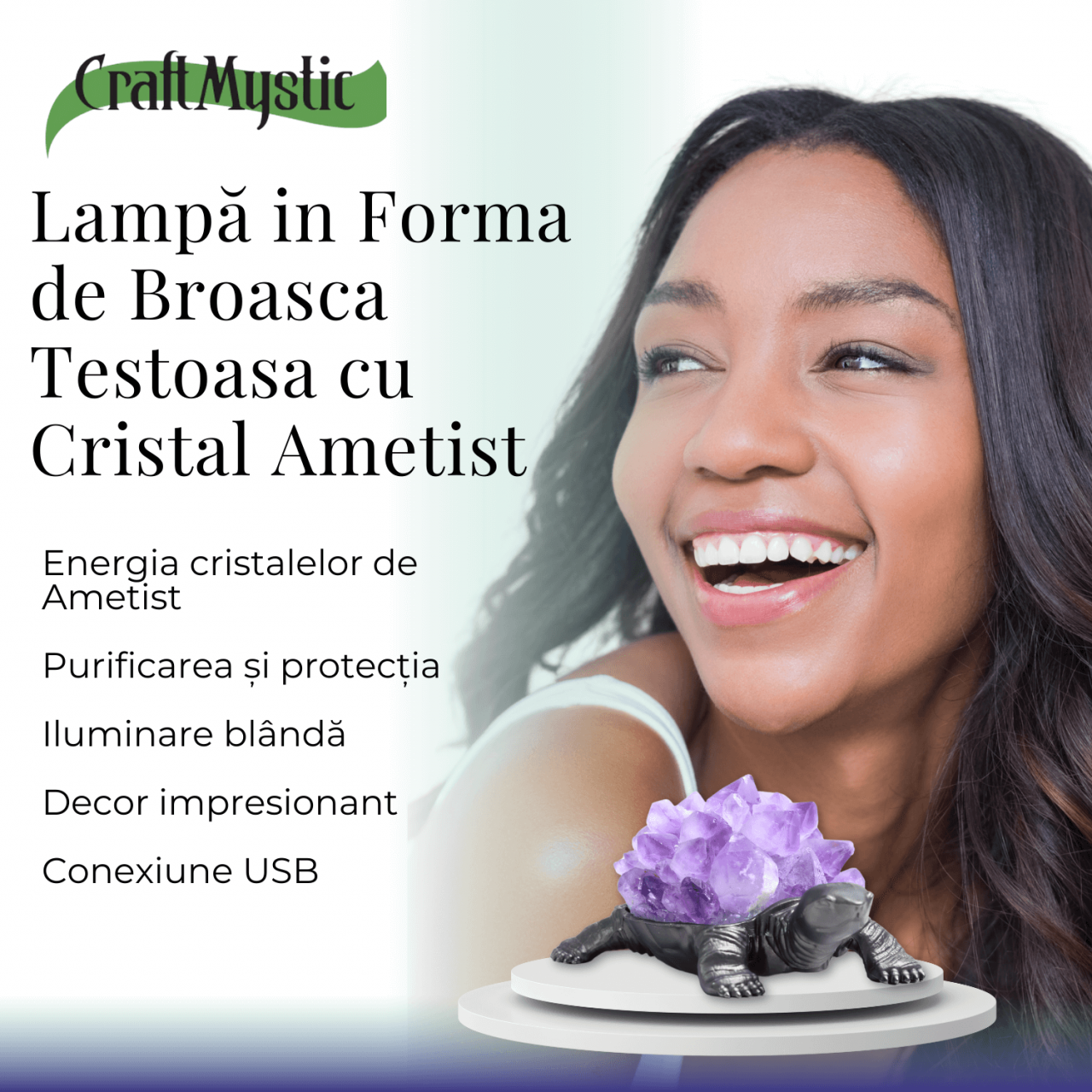 Mini Lampa Broasca Testoasa cu Cristale de Ametist - Relaxare si Energie Pozitiva [3]