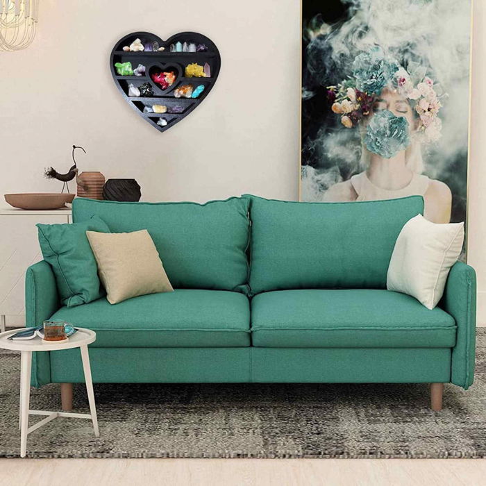 Mini Raft 30x30 cm expunere din lemn pentru cristale, uleiuri esentiale design inima - Decor pentru camera cu forma inima [6]