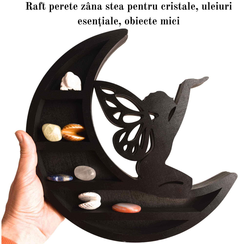 Mini Raft negru 30x30 cm expunere din lemn pentru cristale, uleiuri esentiale design Luna Stea - Decorare pentru camera [3]