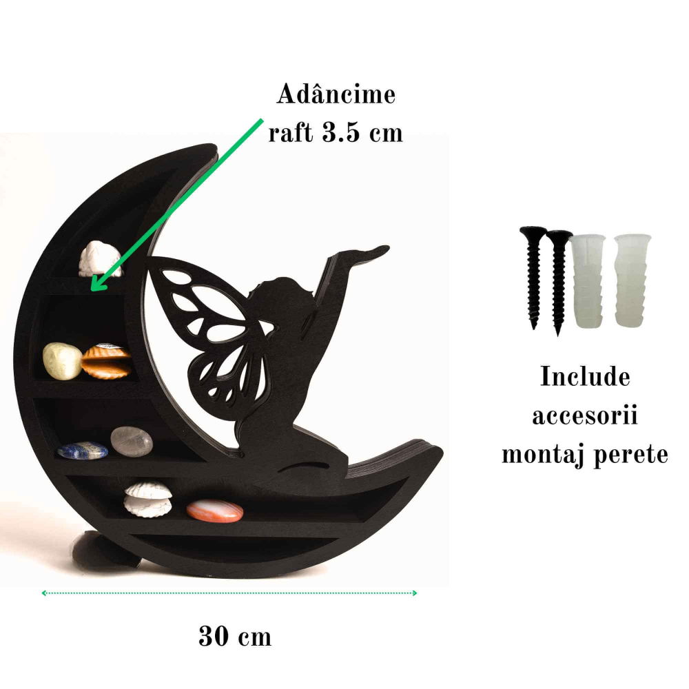 Mini Raft negru 30x30 cm expunere din lemn pentru cristale, uleiuri esentiale design Luna Stea - Decorare pentru camera [2]