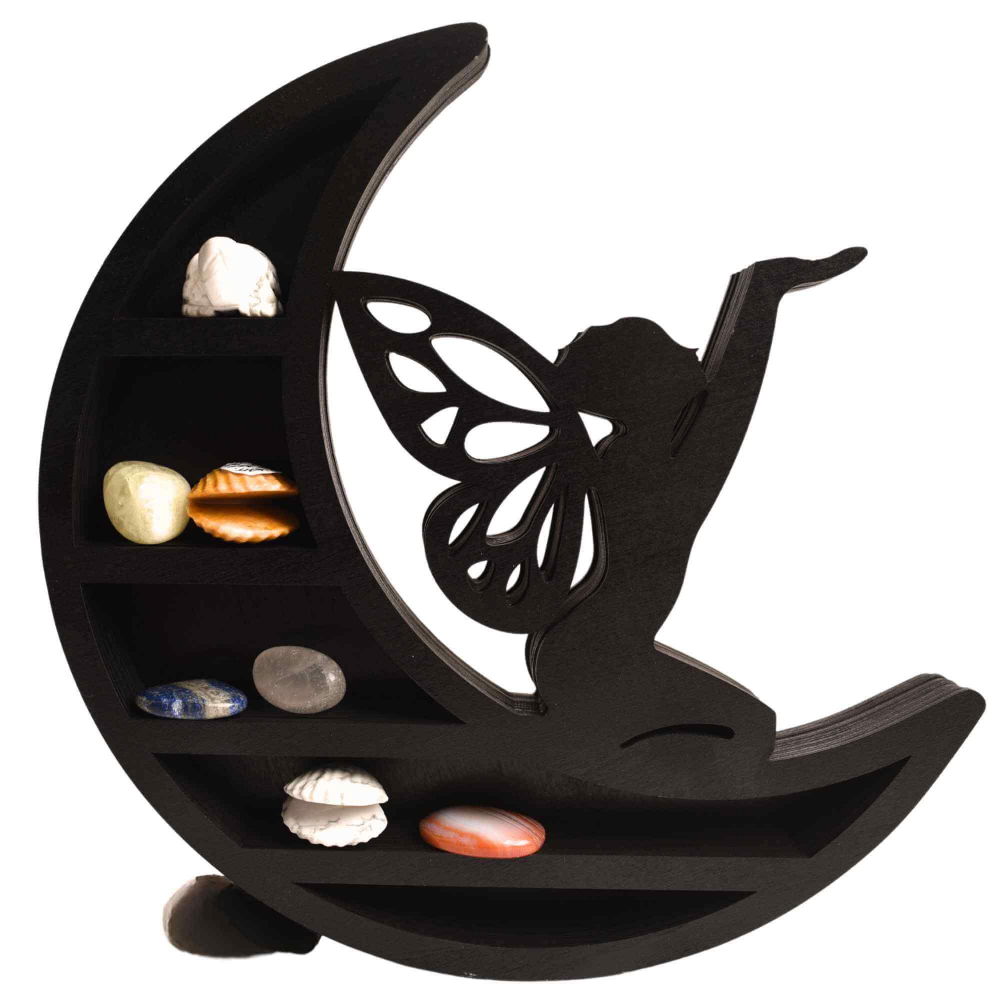 Mini Raft negru 30x30 cm expunere din lemn pentru cristale, uleiuri esentiale design Luna Stea - Decorare pentru camera [6]