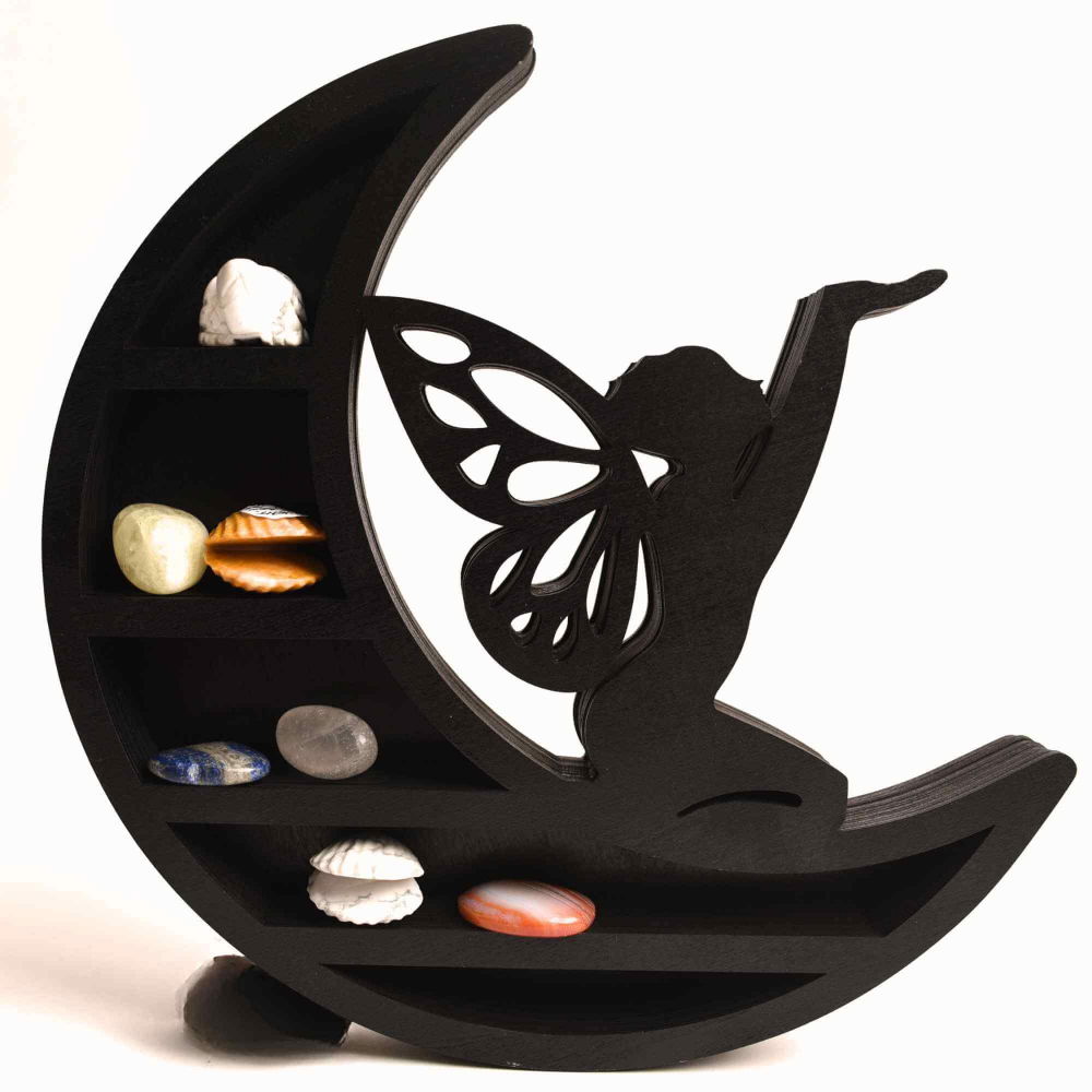 Mini Raft negru 30x30 cm expunere din lemn pentru cristale, uleiuri esentiale design Luna Stea - Decorare pentru camera [1]