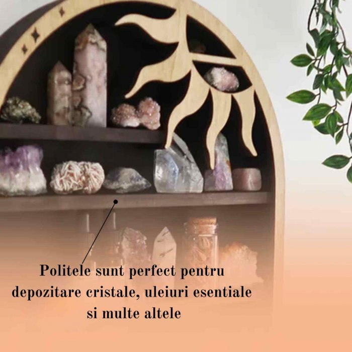 Mini Raft 45x35 cm expunere din lemn pentru cristale, uleiuri esentiale design Soare si Luna - Decorare gotica pentru camera [7]