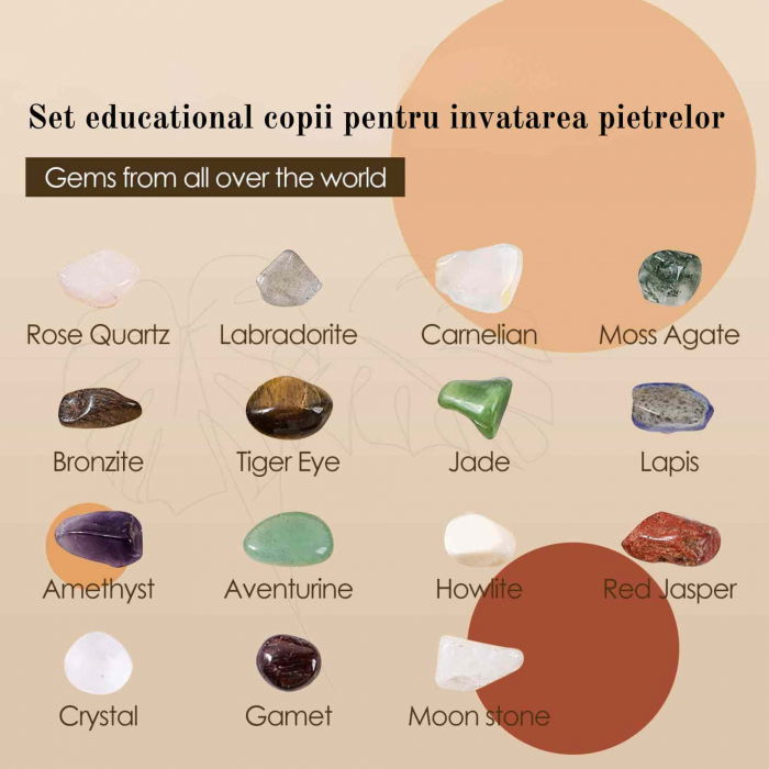 Mini set educational copii 15 pietre de colectie | Pietre specimen etichetate, educationale pentru baieti si fete [4]