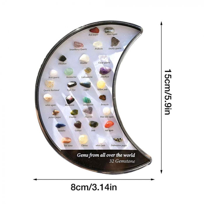 Mini set 32 pietre de colectie | Cutie in forma de luna cu pietre specimen etichetate, educationale pentru baieti si fete [3]