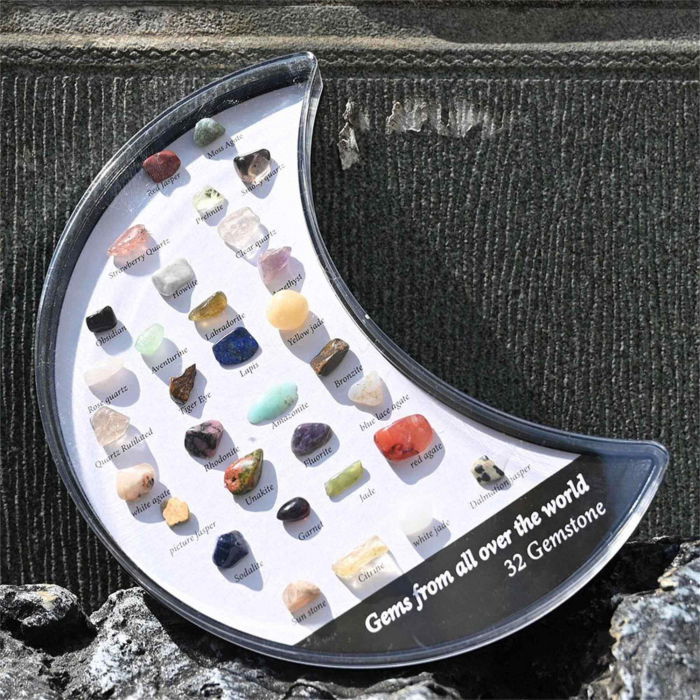 Mini set 32 pietre de colectie | Cutie in forma de luna cu pietre specimen etichetate, educationale pentru baieti si fete [8]