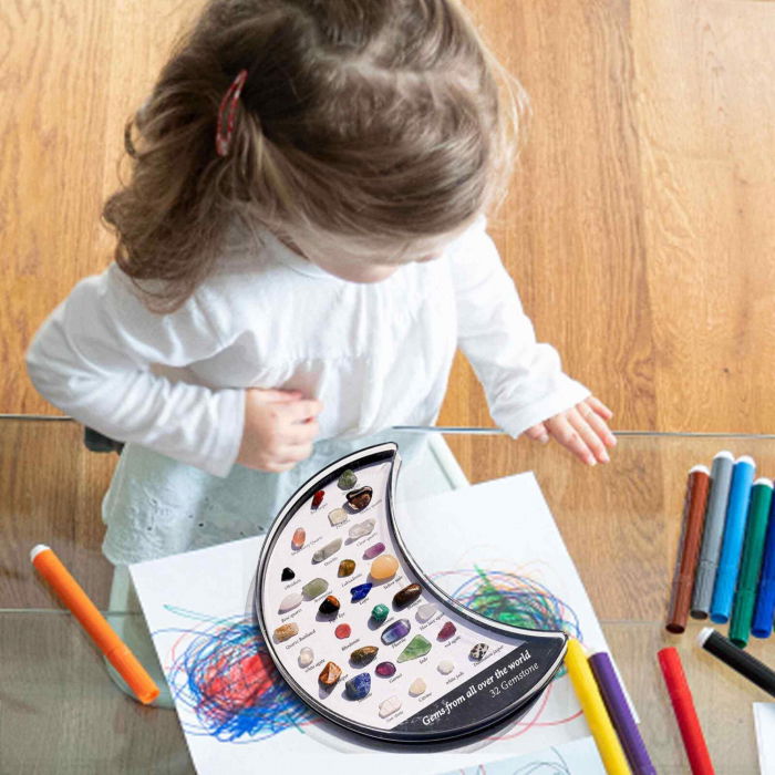 Mini set 32 pietre de colectie | Cutie in forma de luna cu pietre specimen etichetate, educationale pentru baieti si fete [5]