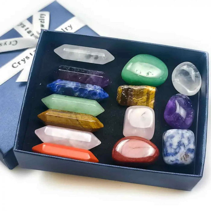 Mini set de cristale vindecatoare cu 14 cristale - Include 7 pietre naturale polisate si 7 turnuri cu dublu varf din cristale [3]