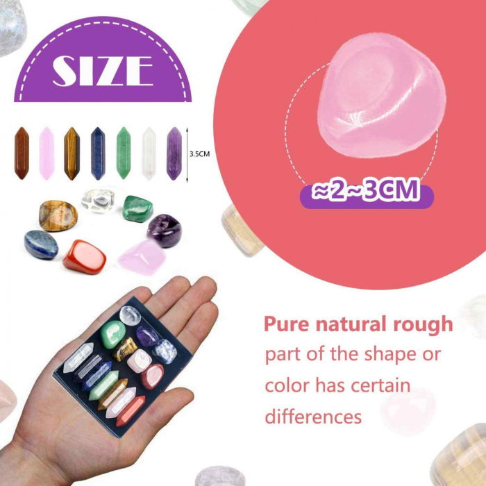 Mini set de cristale vindecatoare cu 14 cristale - Include 7 pietre naturale polisate si 7 turnuri cu dublu varf din cristale [4]