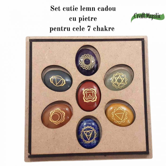 Set Complet cu 7 Pietre Chakra in Forma Ovala, Gravate cu Simboluri Reiki si Pastrate in Cutie din Lemn Natural - Cristale Terapeutice pentru Protectie, Meditatie si Energie Pozitiva [3]
