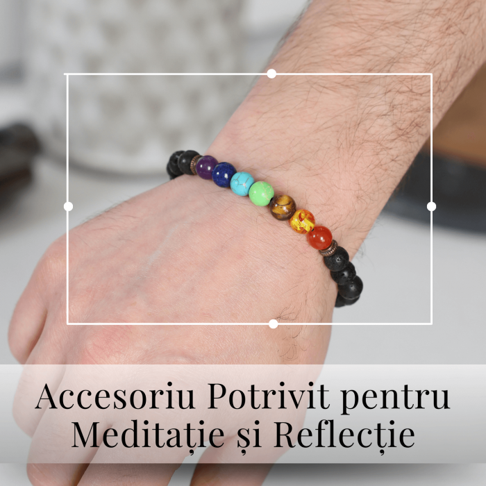 Bratara Reglabila cu Margele pentru Cele 7 Chakre si Roca Vulcanica [2]
