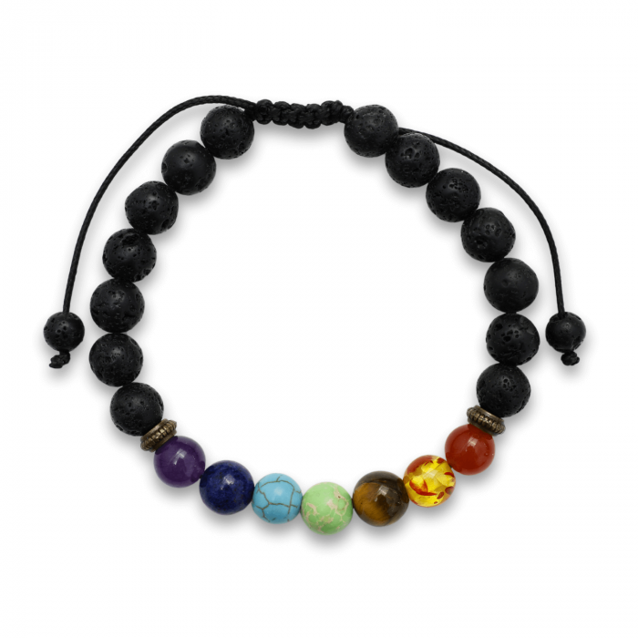 Bratara Reglabila cu Margele pentru Cele 7 Chakre si Roca Vulcanica [1]