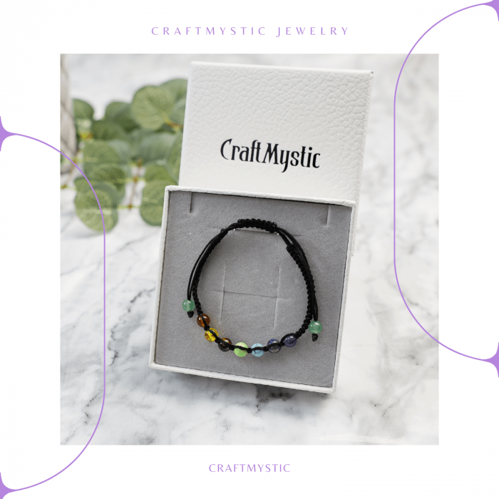 Bratara Reglabila cu Margele pentru Cele 7 Chakre si Roca Vulcanica [7]