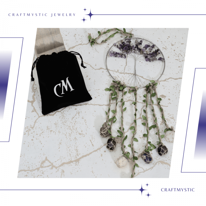 Dreamcatcher cu 7 tipuri de Cristale pentru cele 7 Chakre și Model Arborele Vietii [8]