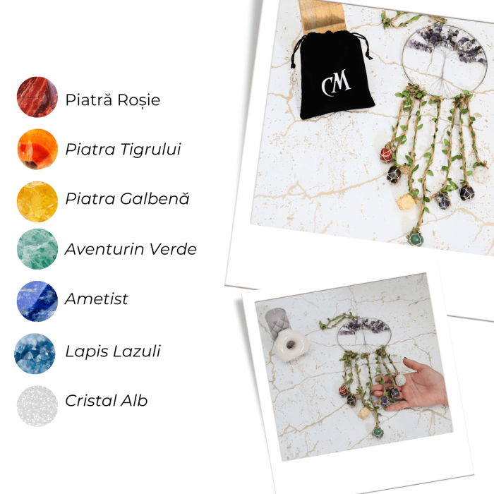 Dreamcatcher cu 7 tipuri de Cristale pentru cele 7 Chakre și Model Arborele Vietii [4]