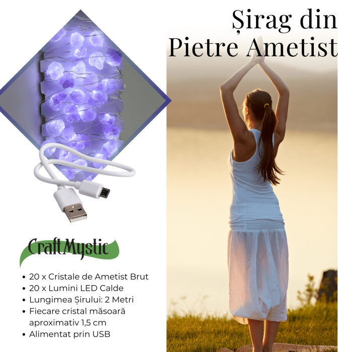 Sirag din Pietre Naturale de Ametist 15-20 mm cu Mufa USB [6]