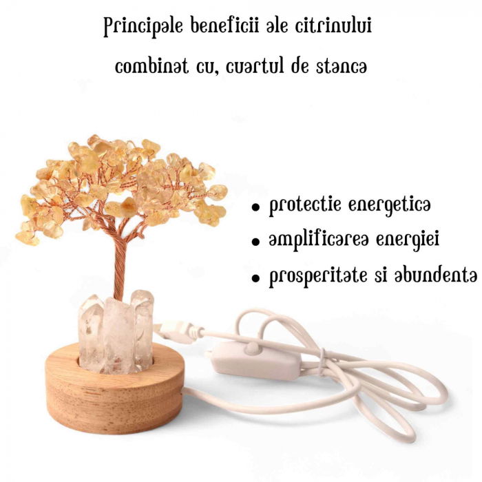 Mini Lampa Copacel 10 cm de Citrin si Cuart de Stanca cu USB - Amplifica Energia Pozitiva si Prosperitatea [5]