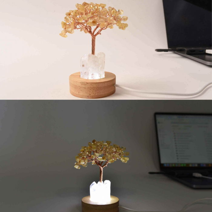 Mini Lampa Copacel 10 cm de Citrin si Cuart de Stanca cu USB - Amplifica Energia Pozitiva si Prosperitatea [2]