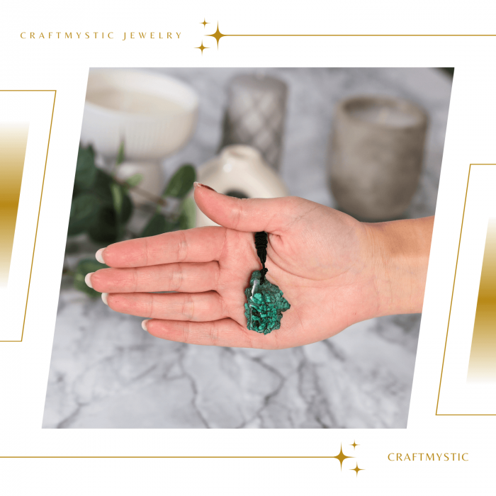 Colier Ajustabil cu Pandantiv din Malachit Natural, Forma Neregulata, 30-35mm [6]