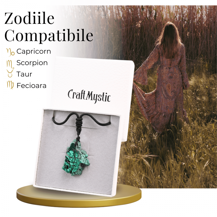 Colier Ajustabil cu Pandantiv din Malachit Natural, Forma Neregulata, 30-35mm [5]