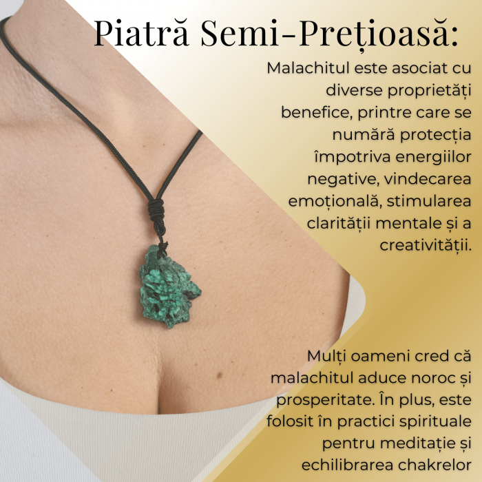 Colier Ajustabil cu Pandantiv din Malachit Natural, Forma Neregulata, 30-35mm [2]