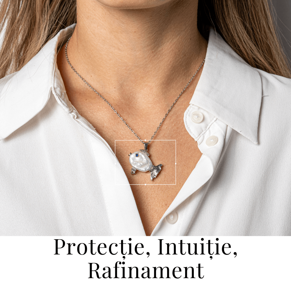 Echilibru si Puritate – Colier Peste cu Perla Naturala, Placat Argintiu [2]