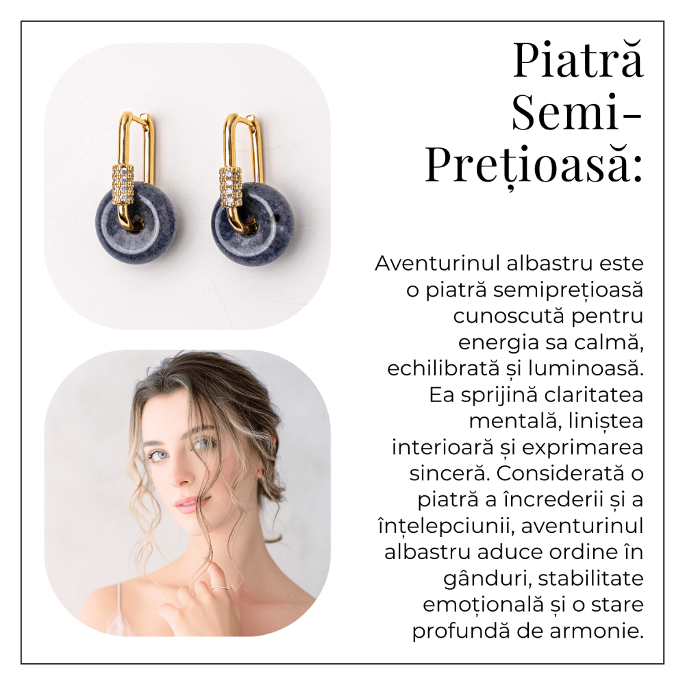 Cercei Cupru Placat Auriu cu Aventurin Albastru forma Pi – Claritate, Calm si Echilibru Interior [6]