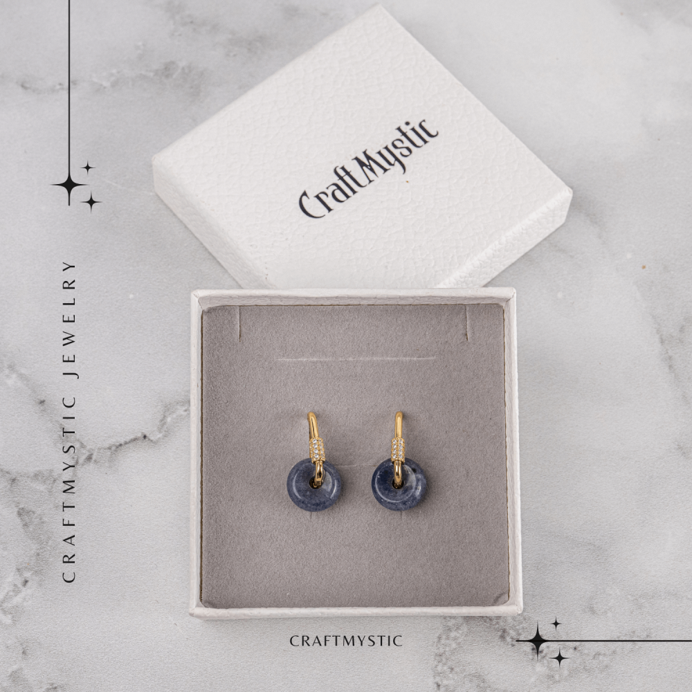 Cercei Cupru Placat Auriu cu Aventurin Albastru forma Pi – Claritate, Calm si Echilibru Interior [7]