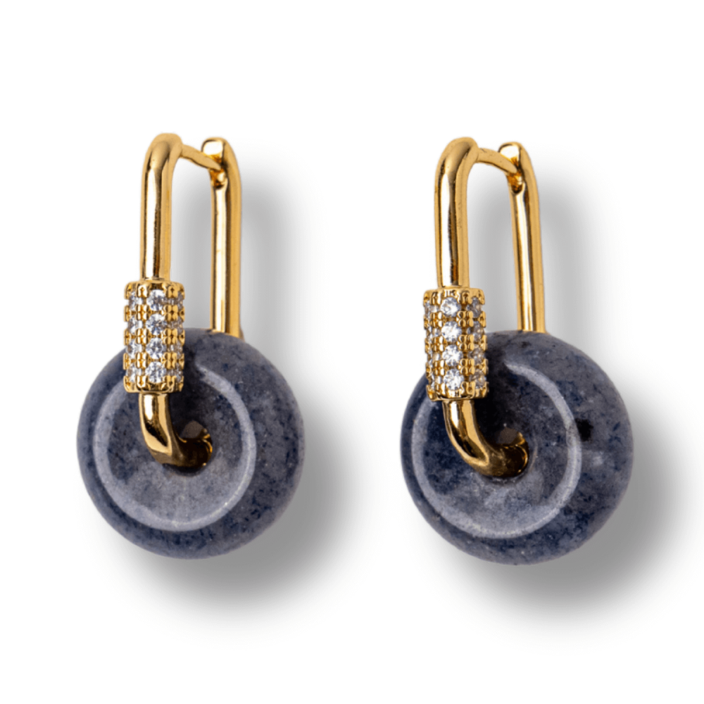 Cercei Cupru Placat Auriu cu Aventurin Albastru forma Pi – Claritate, Calm si Echilibru Interior [1]