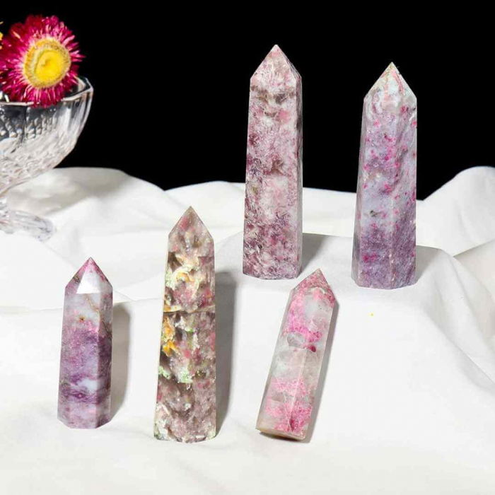 Turn de cristal din Turmalina Roz 9-10 cm Bagheta cu 6 fete pentru vindecare, meditatie si decor in casa si birou [7]