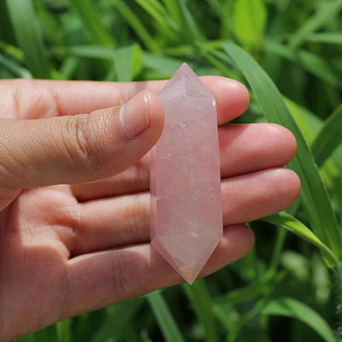 Turn Hexagonal Dublu Varf din Cuart Roz inaltime de 7-9 cm - Cristalul iubirii neconditionate si al pacii infinite [3]