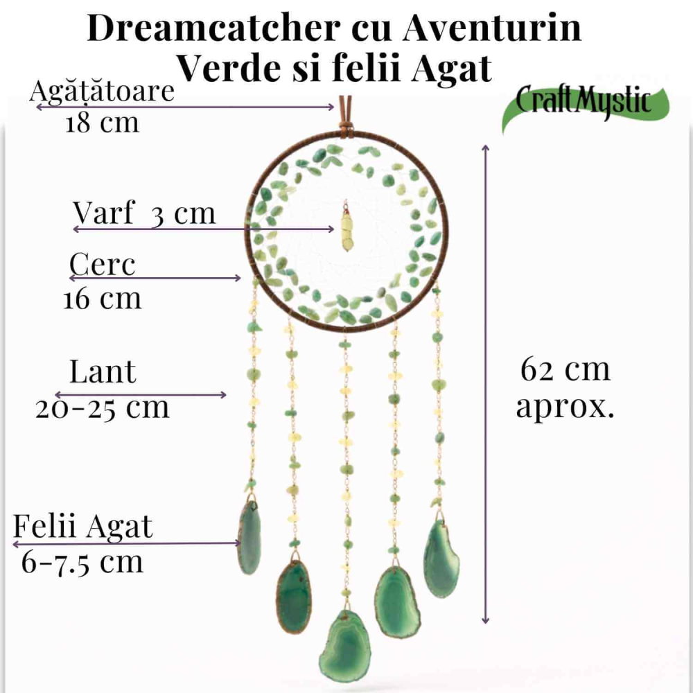 Dreamcatcher cu aventurin verde si felii agat, un cerc al sperantei si al echilibrului natural [5]