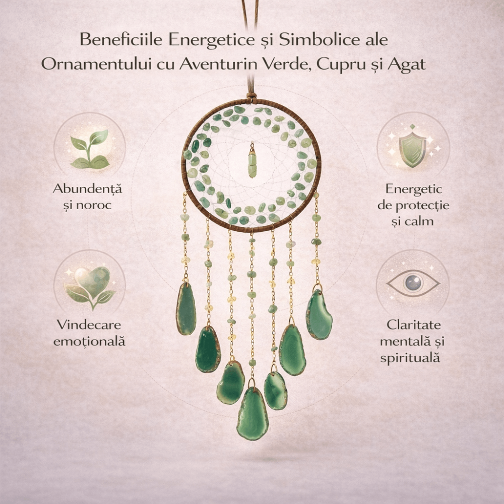 Dreamcatcher cu aventurin verde si felii agat, un cerc al sperantei si al echilibrului natural [6]