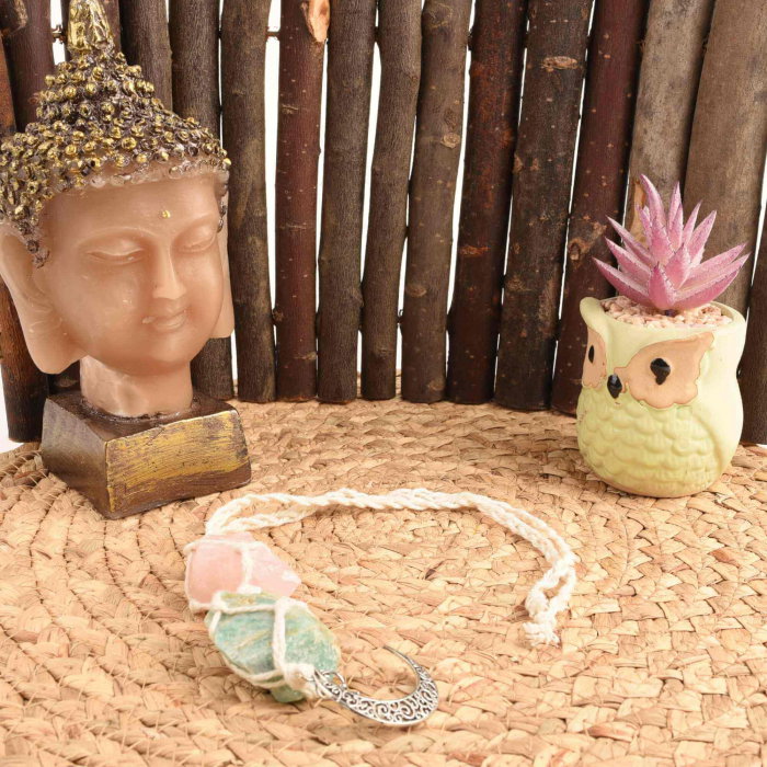 Ornament de agatat cu cristale vindecatoare Ametist si Turmalina Neagra, accesorii sub forma de semiluna si steluta Decor feng shui pentru oglinda masinii, casa si birou [2]