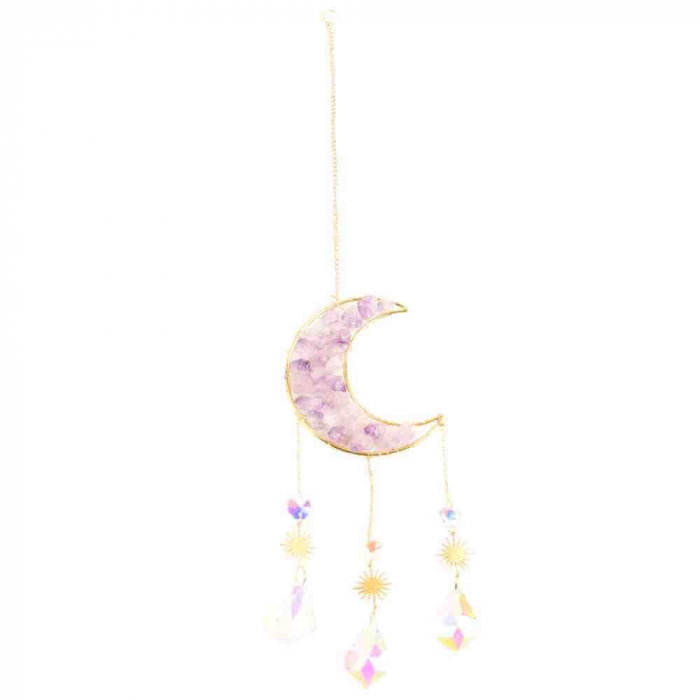 Ornament de agatat Suncatcher sub forma de semiluna cu cristal Ametist decoratiune feng shui pentru casa, masina si birou [6]