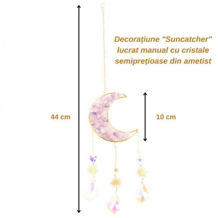 Ornament de agatat Suncatcher sub forma de semiluna cu cristal Ametist decoratiune feng shui pentru casa, masina si birou [3]