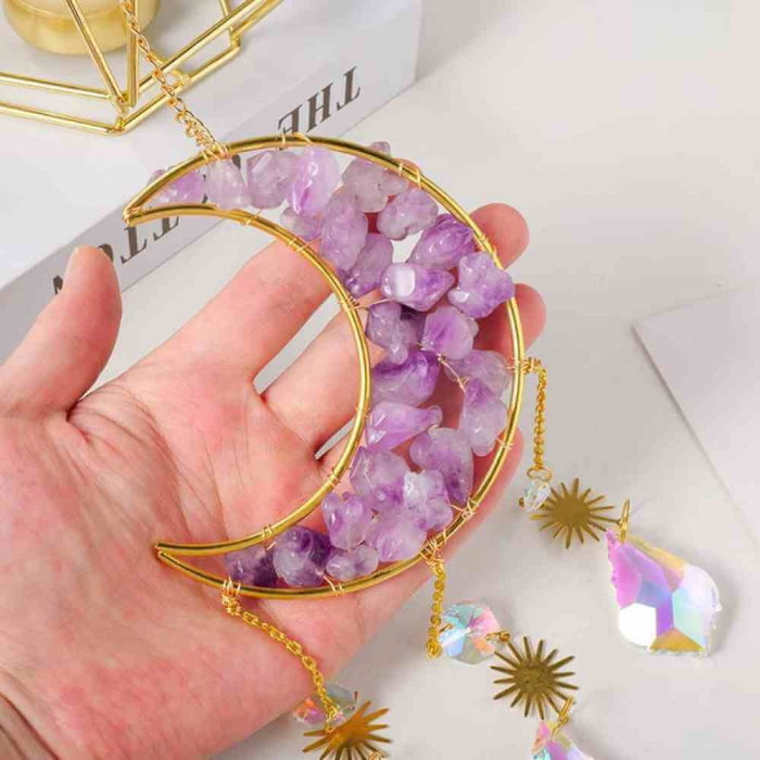 Ornament de agatat Suncatcher sub forma de semiluna cu cristal Ametist decoratiune feng shui pentru casa, masina si birou [2]