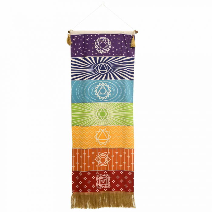 Tapiserie Chakra pentru Meditatie si Yoga cu Franjuri - Design 7 chakre, 104 x 35 cm - Decor pentru Pereti si Spatii Spirituale [1]