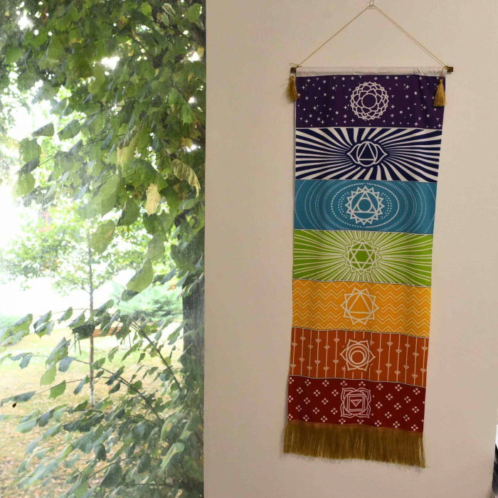 Tapiserie Chakra pentru Meditatie si Yoga cu Franjuri - Design 7 chakre, 104 x 35 cm - Decor pentru Pereti si Spatii Spirituale [4]