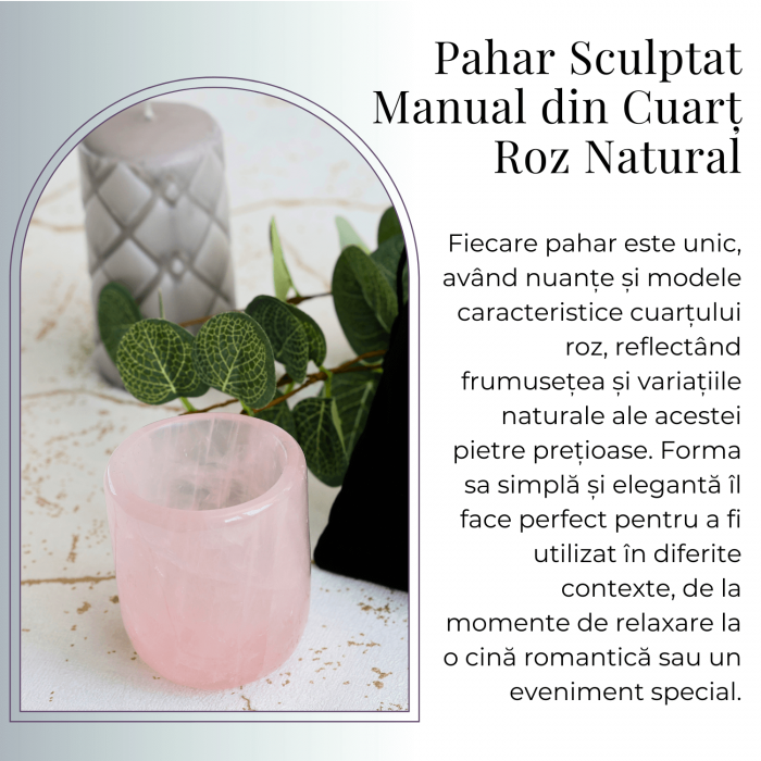 Pahar din Cuart Roz Natural, Sculptat Manual, 75 mm - Armonizare si Relaxare [3]