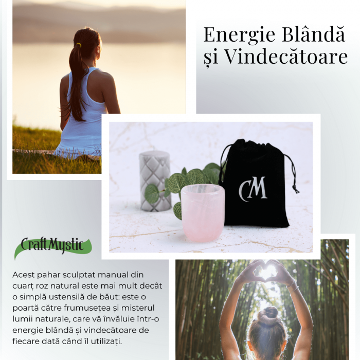 Pahar din Cuart Roz Natural, Sculptat Manual, 75 mm - Armonizare si Relaxare [4]