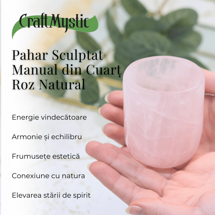 Pahar din Cuart Roz Natural, Sculptat Manual, 75 mm - Armonizare si Relaxare [5]