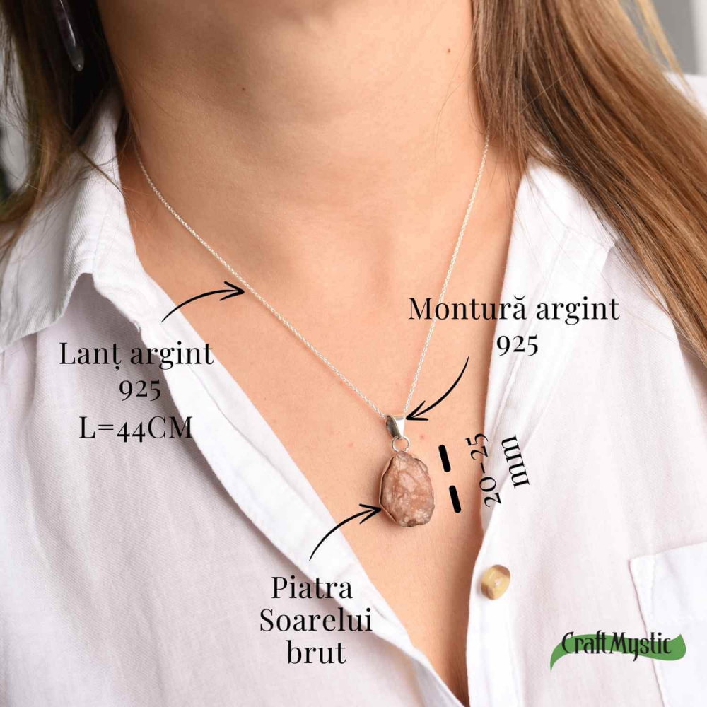 Colier Argint 925 cu Piatra Soarelui Brut - Energie Pozitiva [3]