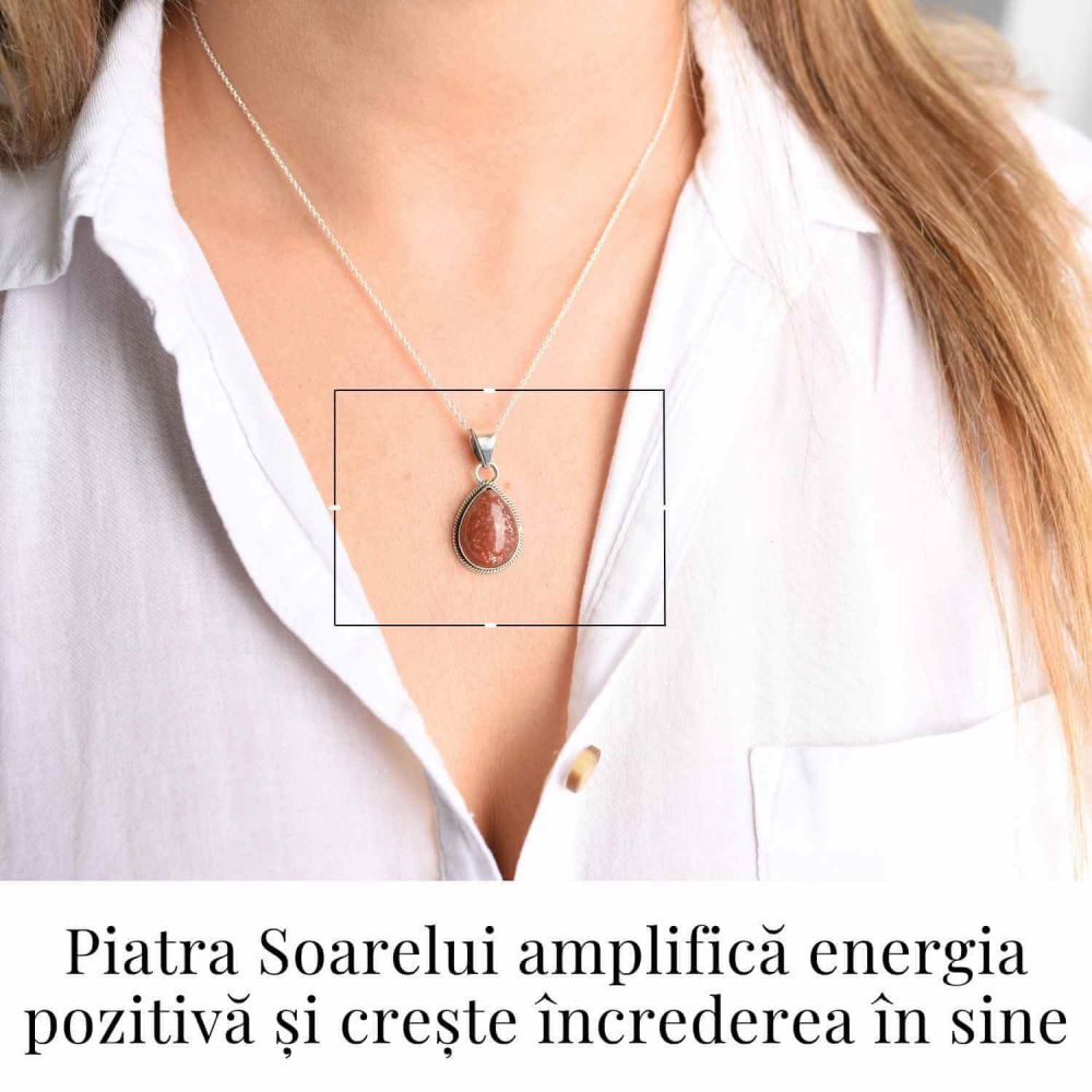 Colier cu Piatra Soarelui Strop de Ploaie, Argint 925, Energie Pozitiva [2]