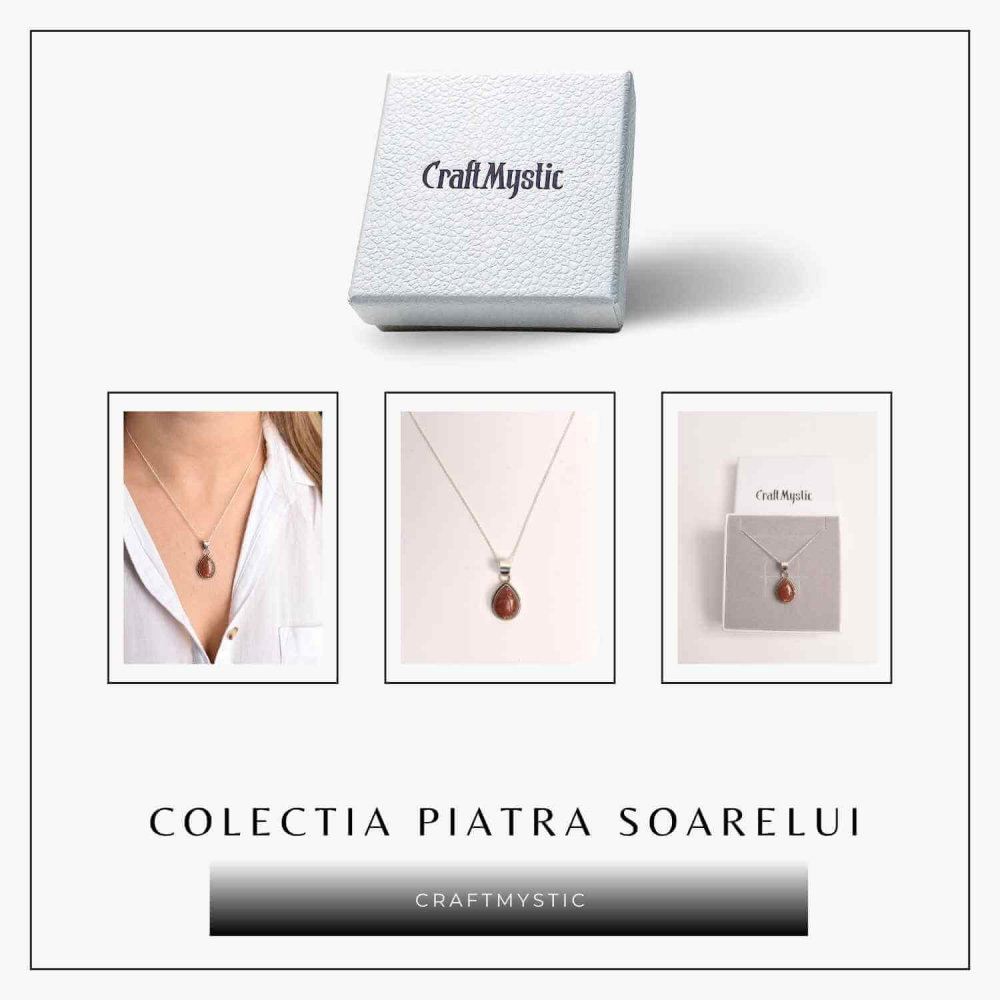 Colier cu Piatra Soarelui Strop de Ploaie, Argint 925, Energie Pozitiva [7]