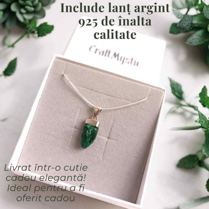 Pandantiv Argint cu Malachit Brut - Energie si Echilibru, 20mm [7]
