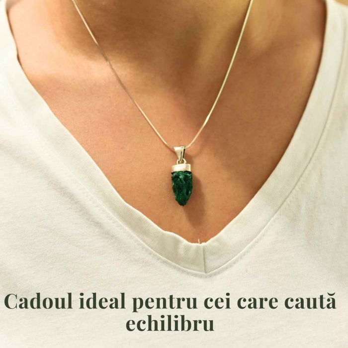 Pandantiv Argint cu Malachit Brut - Energie si Echilibru, 20mm [2]