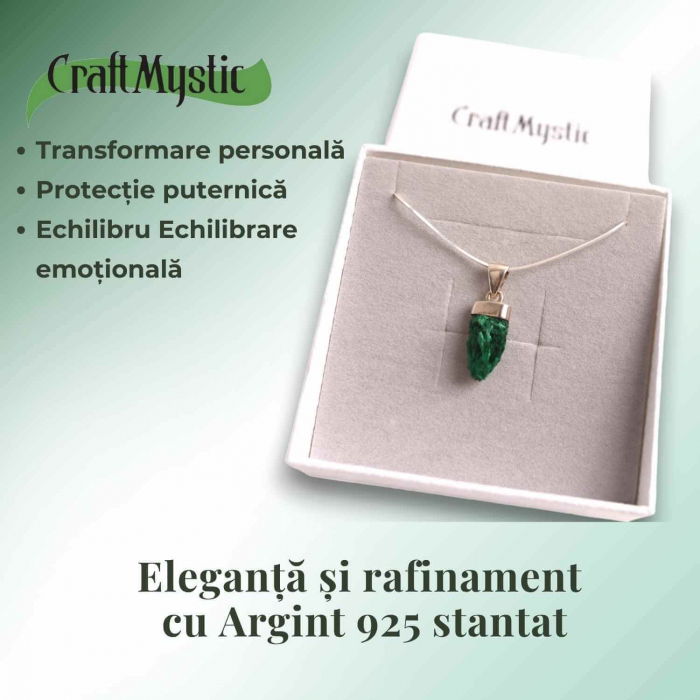 Pandantiv Argint cu Malachit Brut - Energie si Echilibru, 20mm [5]