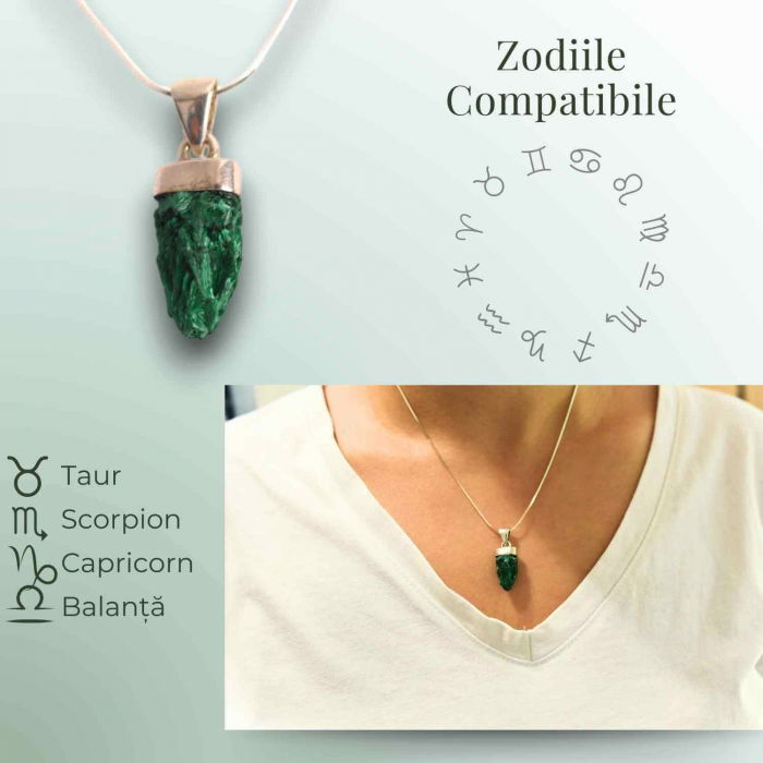 Pandantiv Argint cu Malachit Brut - Energie si Echilibru, 20mm [4]