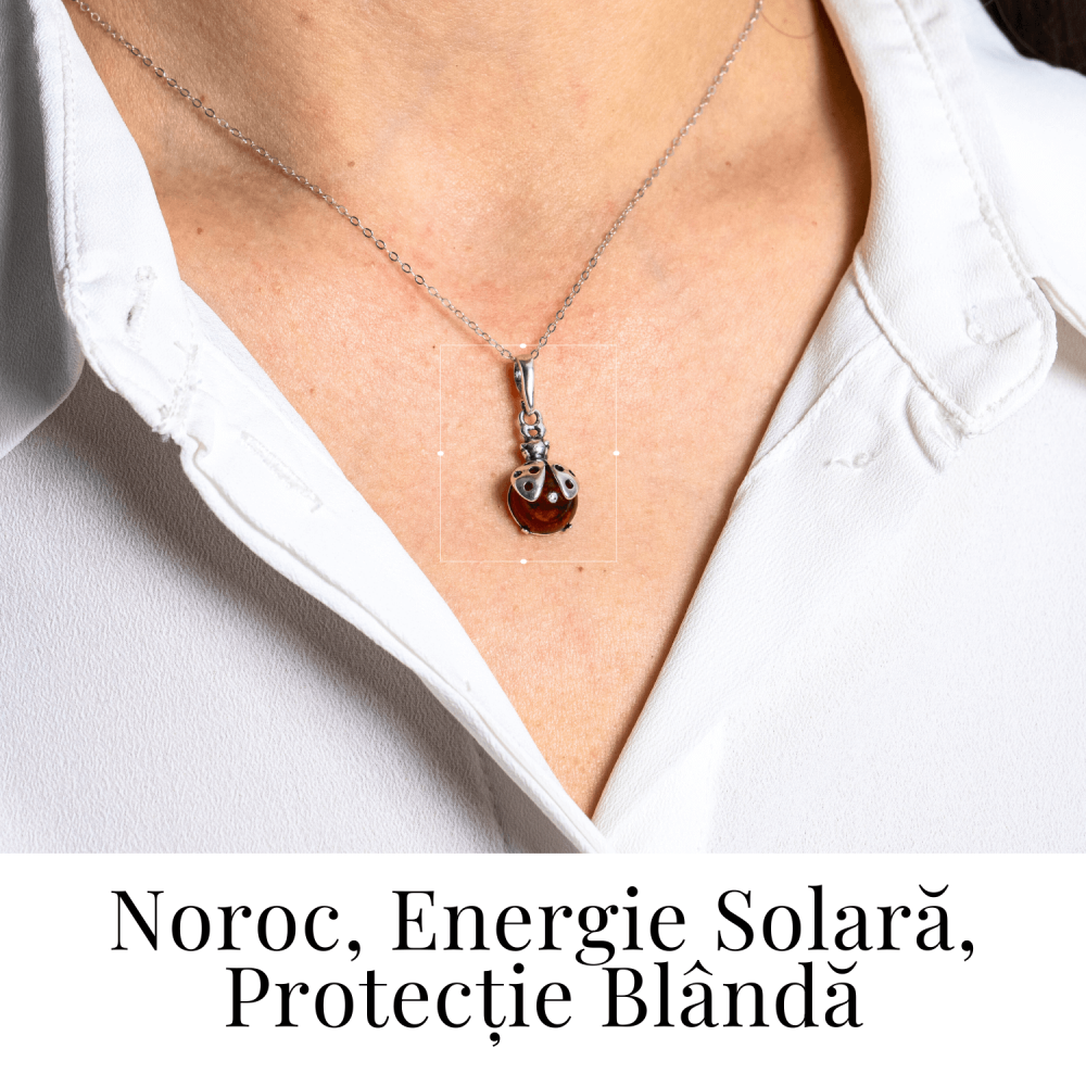 Colier Buburuza cu Chihlimbar si Lant Argint 925 [2]